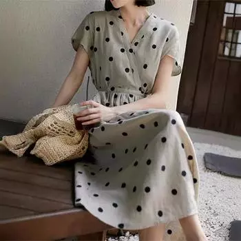 Платье из легкого льна с винтажной вышивкой Mottle Art S