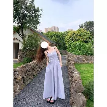 Платье из легкой ткани, высокий текстурный полосатый узор, летний дизайн, повседневный сарафан, стройнящая фея, длинная юбка S- (can be worn within 45kg)