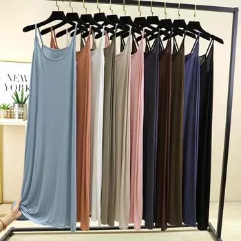 Платье из модала на тонких бретельках Летнее сексуальное платье-майка без рукавов, однотонное повседневное платье-комбинация Длинная мягкая пижама, базовая комбинезон-комбинация M белый
