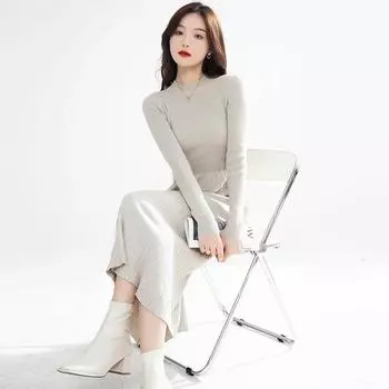 Платье из плотного трикотажа с поясом во французском стиле, модная женская одежда на осень и зиму, высококачественная юбка-свитер Sense Base S чёрный