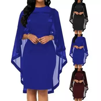 Платье из сетчатого шитья, облегающее женское модное платье-накидка из полиэстера для банкета XXXXL темно-синий