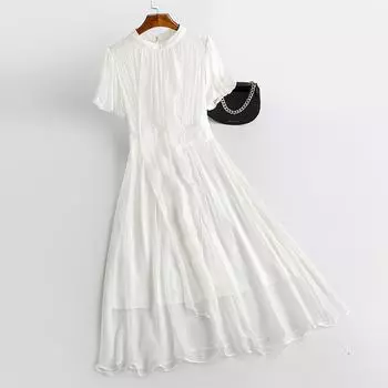 Платье из шелка Mulberry средней и длинной длины 2024 года, весна-лето, новая темпераментная юбка феи, высококачественная юбка для отпуска, оптовая продажа S белый