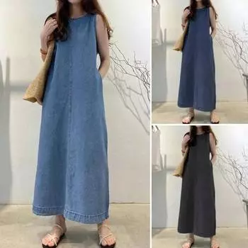 Платье из удобной ткани, элегантное макси-платье с карманами для женщин, однотонное, с круглым вырезом, длиной до щиколотки, мягкое, для свиданий XXXXXL чёрный