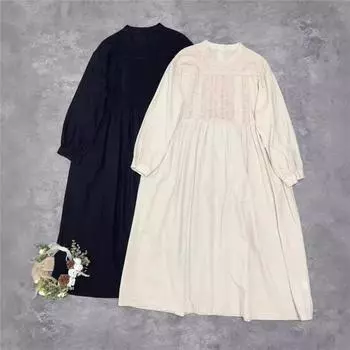 Платье Johnature из хлопка с вырезом в японском стиле, повседневное, с круглым вырезом, свободного кроя, однотонное, с длинными рукавами, для женщин One Size чёрный