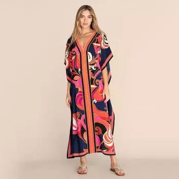 Платье-кафтан большого размера для женщин, пляжное платье, летняя одежда, кимоно, женские платья, праздник One Size