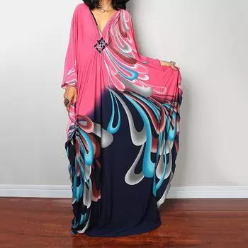 Платье-кафтан с принтом тай-дай, повседневное пляжное летнее макси-платье с накидкой, женская одежда One Size