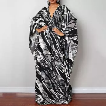 Платье-кафтан с принтом тай-дай, повседневное пляжное летнее макси-платье с накидкой, женская одежда One Size