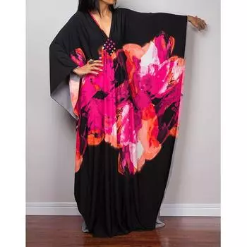 Платье-кафтан с принтом тай-дай, повседневное пляжное летнее макси-платье с накидкой, женская одежда One Size
