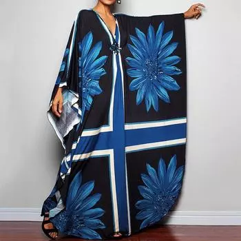 Платье-кафтан с принтом тай-дай, повседневное пляжное летнее макси-платье с накидкой, женская одежда One Size