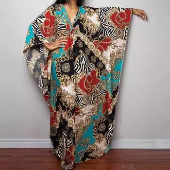 Платье-кафтан с принтом тай-дай, повседневное пляжное летнее макси-платье с накидкой, женская одежда One Size