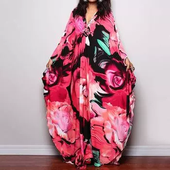 Платье-кафтан с принтом тай-дай, повседневное пляжное летнее макси-платье с накидкой, женская одежда One Size