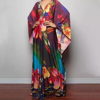 Платье-кафтан с принтом тай-дай, повседневное пляжное летнее макси-платье с накидкой, женская одежда One Size