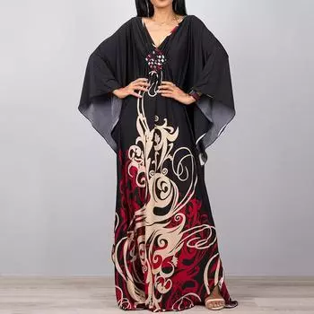 Платье-кафтан с принтом тай-дай, повседневное пляжное летнее макси-платье с накидкой, женская одежда One Size