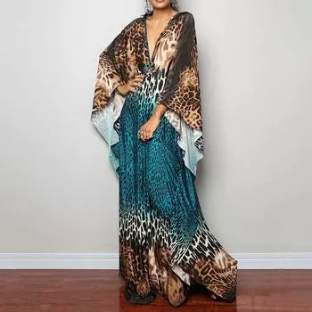 Платье-кафтан с принтом тай-дай, повседневное пляжное летнее макси-платье с накидкой, женская одежда One Size