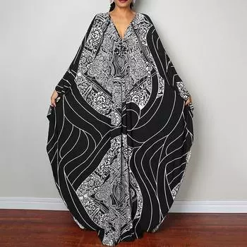 Платье-кафтан с принтом тай-дай, повседневное пляжное летнее макси-платье с накидкой, женская одежда One Size