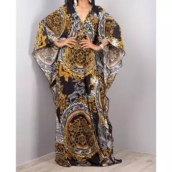 Платье-кафтан с принтом тай-дай, повседневное пляжное летнее макси-платье с накидкой, женская одежда One Size