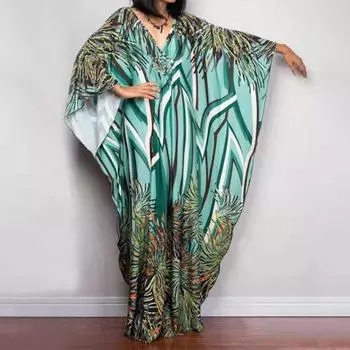 Платье-кафтан с принтом тай-дай, повседневное пляжное летнее макси-платье с накидкой, женская одежда One Size