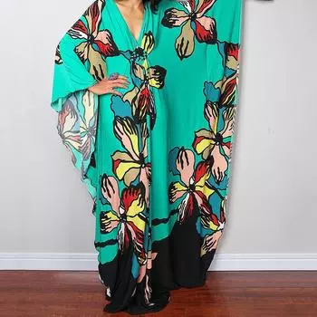 Платье-кафтан с принтом тай-дай, повседневное пляжное летнее макси-платье с накидкой, женская одежда One Size