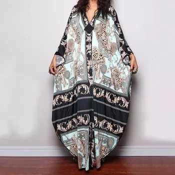 Платье-кафтан с принтом тай-дай, повседневное пляжное летнее макси-платье с накидкой, женская одежда One Size