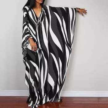 Платье-кафтан с принтом тай-дай, повседневное пляжное летнее макси-платье с накидкой, женская одежда One Size