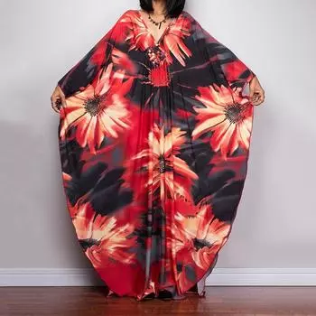 Платье-кафтан с принтом тай-дай, повседневное пляжное летнее макси-платье с накидкой, женская одежда One Size