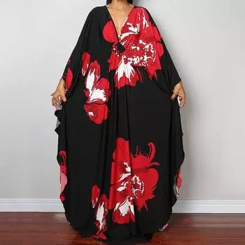 Платье-кафтан с принтом тай-дай, повседневное пляжное летнее макси-платье с накидкой, женская одежда One Size
