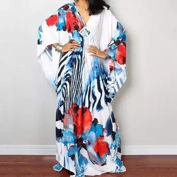 Платье-кафтан с принтом тай-дай, повседневное пляжное летнее макси-платье с накидкой, женская одежда One Size