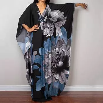 Платье-кафтан с принтом тай-дай, повседневное пляжное летнее макси-платье с накидкой, женская одежда One Size