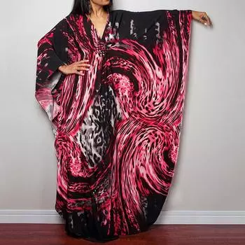 Платье-кафтан с принтом тай-дай, повседневное пляжное летнее макси-платье с накидкой, женская одежда average size