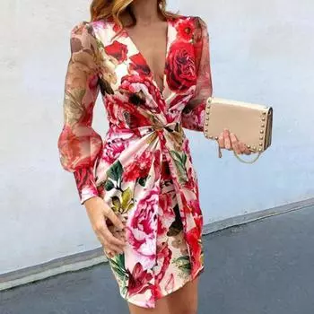 Платье-карандаш с запахом выше колена, удобное очаровательное облегающее вечернее платье-карандаш с узлом на талии, уличная одежда L леопардовый