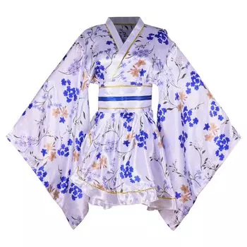 Платье-кимоно с японским узором, мини-юката, японский стиль, одежда для сна, поясной костюм, костюм Ёсакой, платье с цветочным принтом, один [HONGFU] для женщин (53# Белый, Размер)