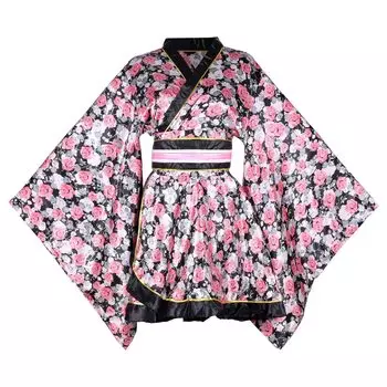 Платье-кимоно с японским узором, мини-юката, японский стиль, одежда для сна, поясной костюм, костюм Ёсакой, платье с цветочным принтом, один [HONGFU] для женщин (54# Красный, Размер)