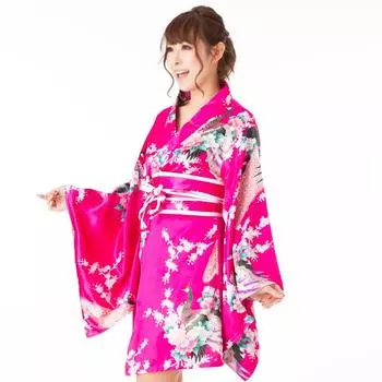 Платье-кимоно в стиле куртизанки, цельное, с оби-сатиновым поясом, с открытыми плечами, размер M, цвет павлин, розово-розовый, шт. 39 [Julius]