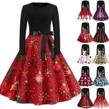 Платье-клеш с принтом на Хэллоуин для женщин с длинным рукавом, повседневные платья с круглым вырезом и ажурной отделкой XXL