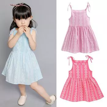 Платье-комбинация без рукавов с принтом для маленьких девочек, пляжное хлопковое платье принцессы без рукавов, летняя одежда 4-5Y