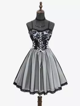 Платье-комбинация «Розагал» с готической отделкой из кружева и узором «тай-дай» и принтом роз L чёрный