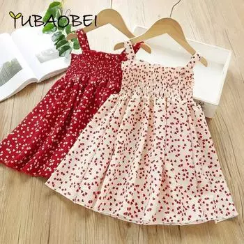 Платье-комбинация с цветочным принтом для девочек, летнее платье в горошек для девочек, платье без рукавов, 4-8 лет 3T красный