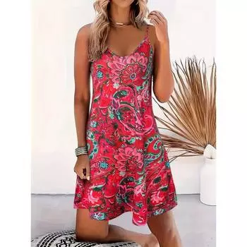 Платье-комбинация с открытой спиной и принтом пейсли, платье-комбинация без рукавов в стиле отпуска на весну и лето, женская одежда S