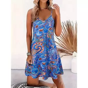 Платье-комбинация с открытой спиной и принтом пейсли, платье-комбинация без рукавов в стиле отпуска на весну и лето, женская одежда S
