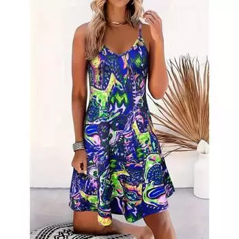 Платье-комбинация с принтом граффити, платье-комбинация без рукавов с открытой спиной в стиле отпуска на весну и лето, женская одежда S