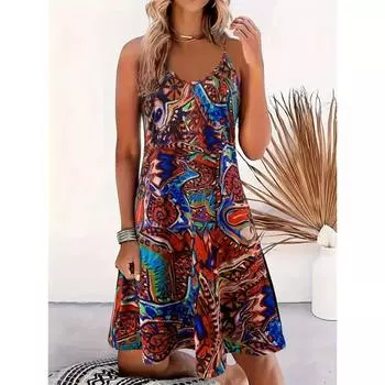 Платье-комбинация с принтом пейсли, повседневное платье без рукавов на весну и лето, женская одежда S