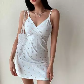 Платье-комбинезон Desire Retro Printed с V-образным вырезом для женщин, летнее платье-комбинезон с цветочным принтом для женщин L белый