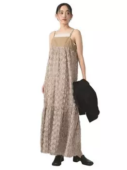 Платье-комбинезон с бахромой и расклешенным лифом БЕЖЕВЫЙ 1 [Raybeams] Женское бежевый