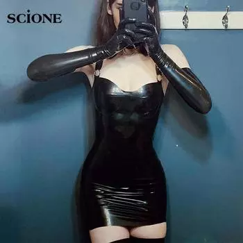 Платье-корсет, женское платье, готическое кожаное платье на бретельках для девочек, облегающее платье, костюм, вечерняя клубная одежда, тонкое облегающее платье, сексуальный костюм для косплея S чёрный