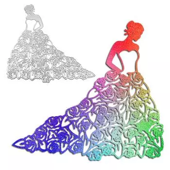 Платье «Красота и роза», дизайн, металлические трафареты, сделай сам, скрапбукинг, тиснение, трафарет, бумага, шаблон для альбома серебряный