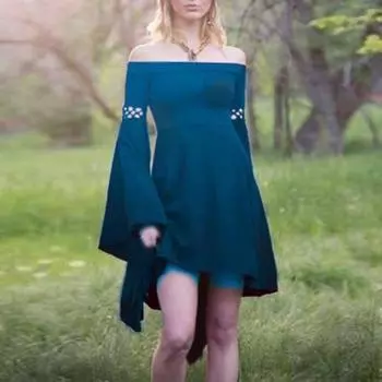 Платье леди принцессы с открытыми плечами, длинными рукавами-колокольчиками, неровным подолом, облегающее, трапециевидное, с вырезом, для косплея, коктейльной вечеринки, M S зелёный