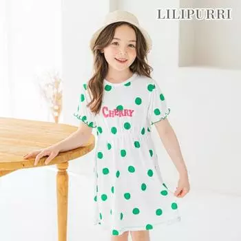 Платье Lilipuri с помпонами в горошек, зеленое Green/110