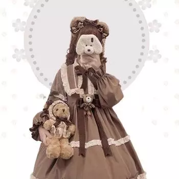 Платье Лолиты Карамельное повседневное платье с плюшевым мишкой Тедди и длинными рукавами L разноцветный