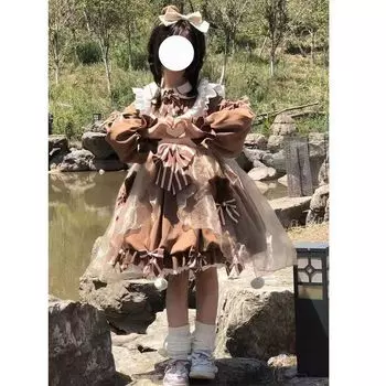 Платье Лолиты Sweet Bear Series, зимнее теплое платье с длинными рукавами L разноцветный