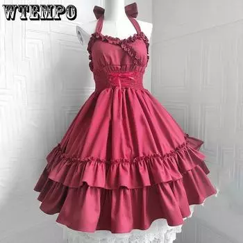 Платье Лолиты, женское классическое элегантное платье-комбинация, готическое платье Лолиты, винтажное платье-комбинация, однотонное платье принцессы one size белый